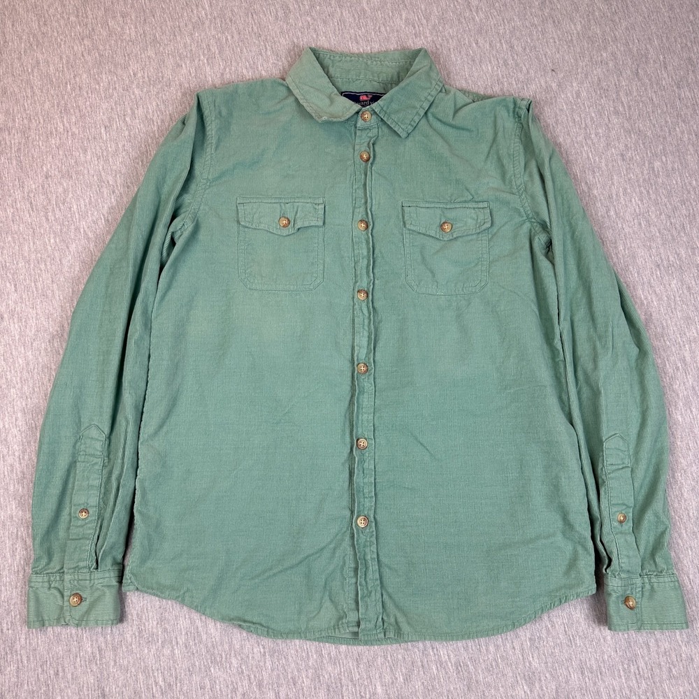 Vineyard Vines Corduroy Button Up Boys L Sage Green Solid Woven